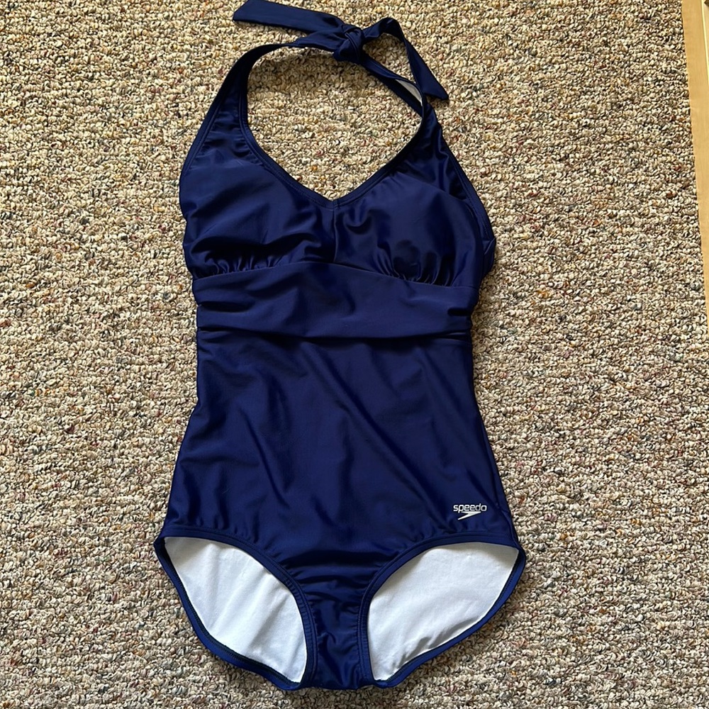 Speedo Womens One Piece Navy Blue White Trim